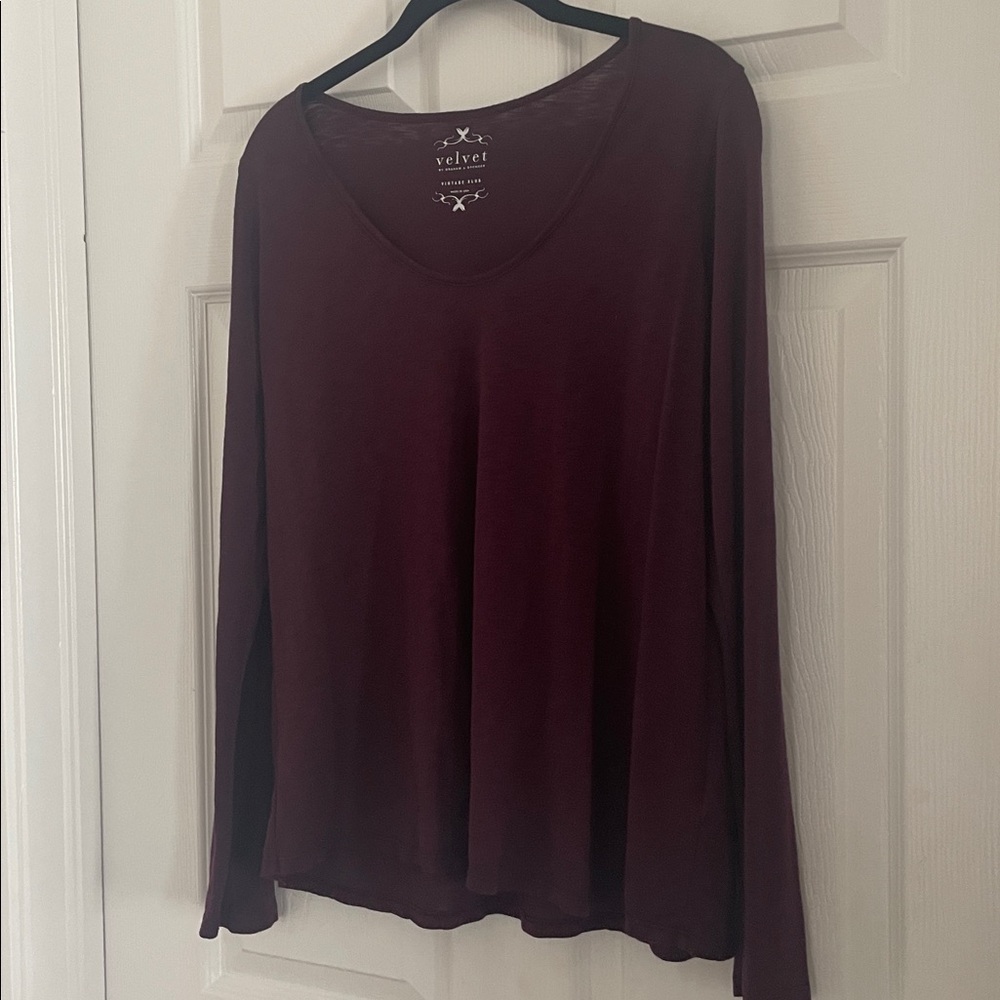 Velvet by Graham & Spencer Women's Deep Burgundy Long Sleeve Slub Tee